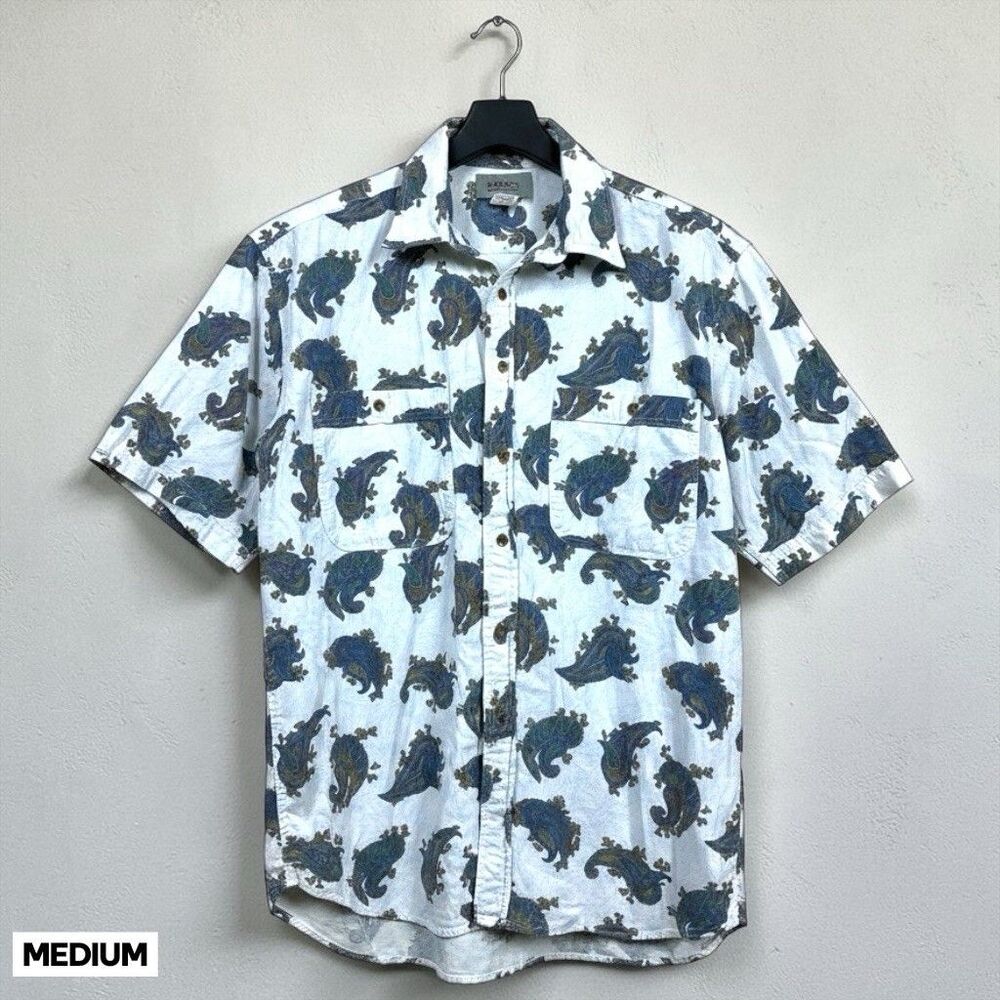 Vintage J. Riggings Shirt Mens MED Button Up Paisley Short Sleeve‎ 90s Vacation